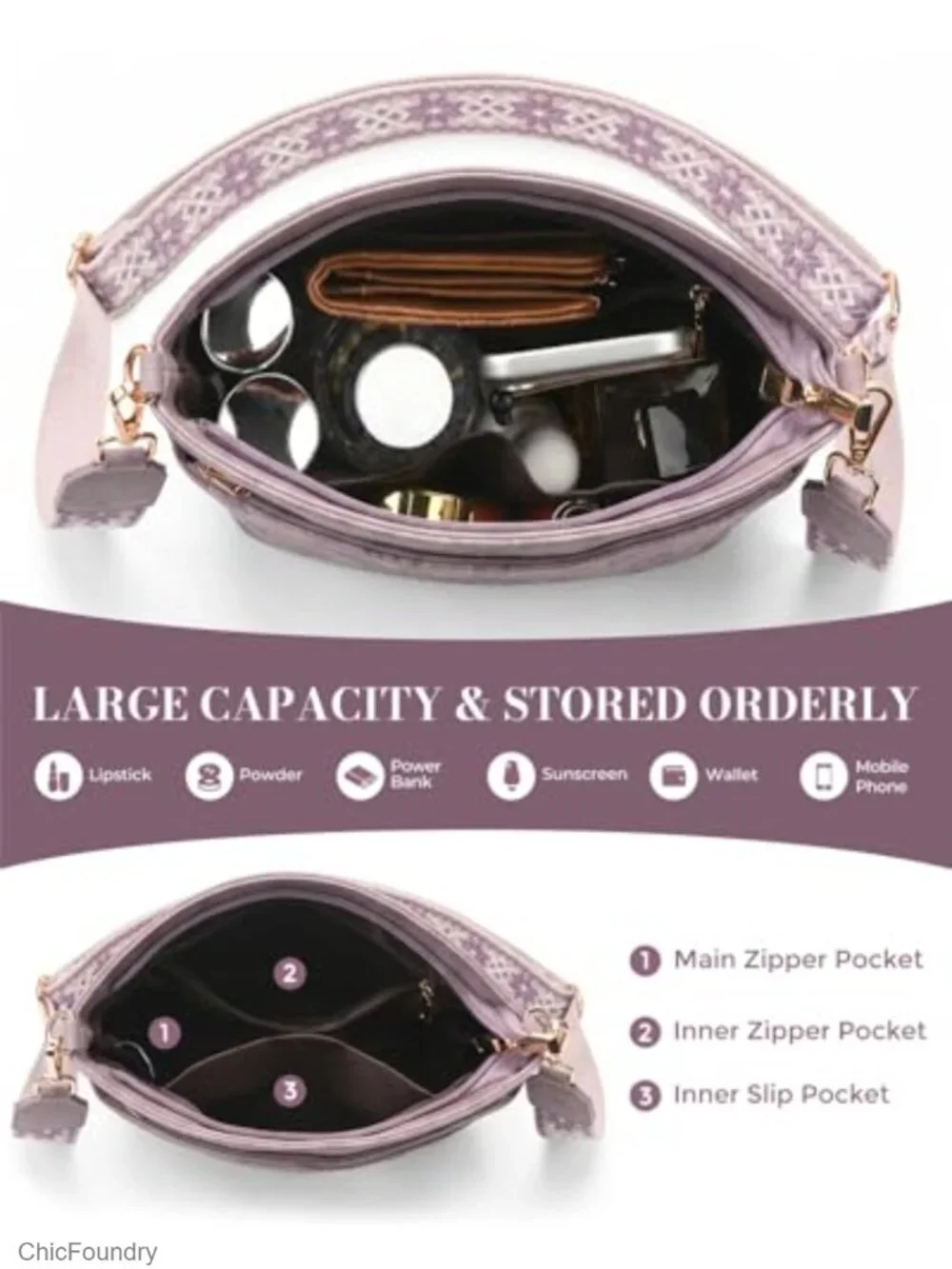 Vegan Leather Crossbody Bag for Women with Embossed Floral Design Medium Purse,